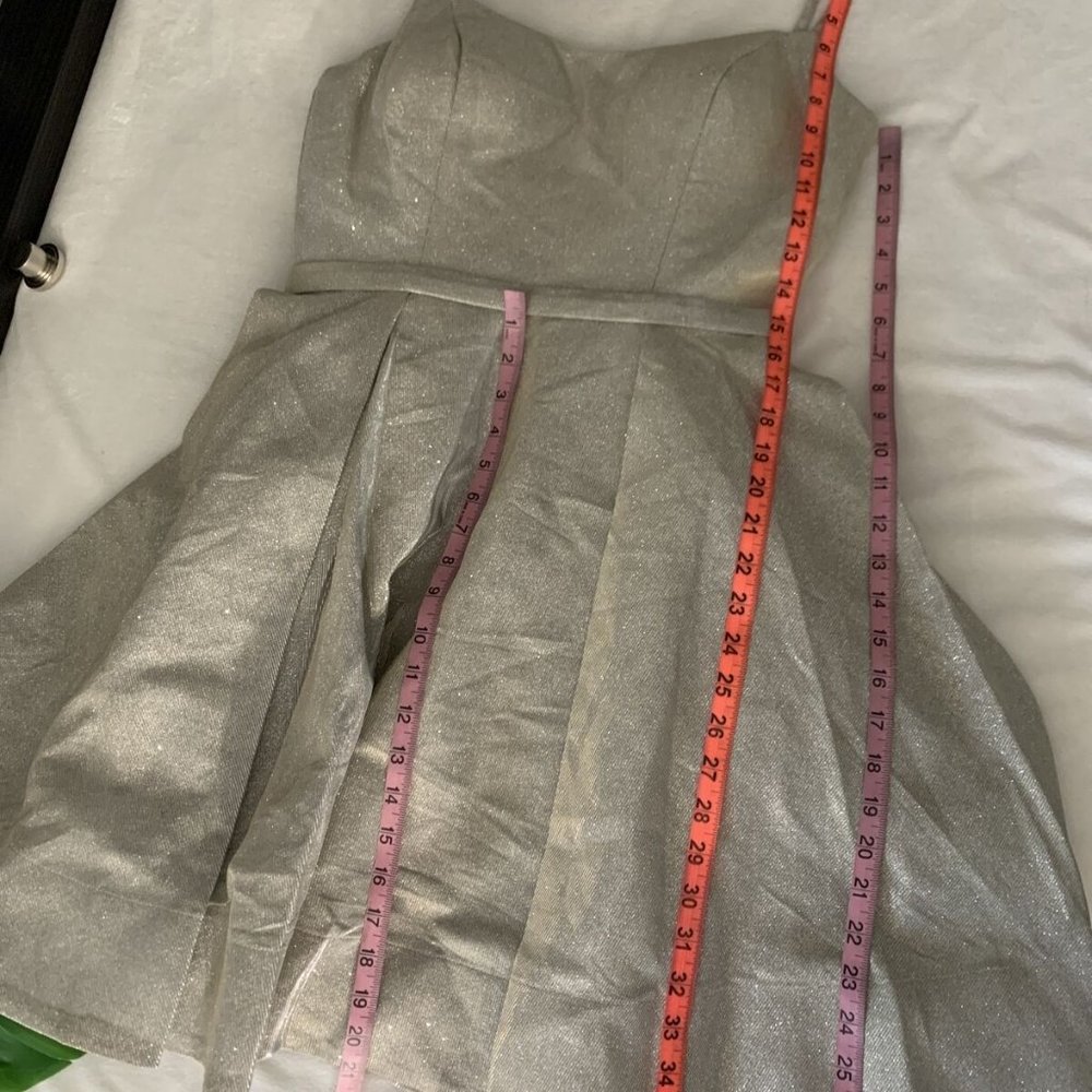 Mac Duggal Shimmer Fit & Flare Dress, White Ice Size 8 - Picture 6 of 7